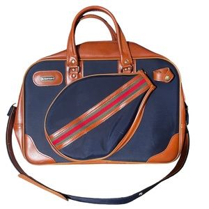Vtg Montini Athletic Tennis Large Duffle Racket Holder Leather Trim Sports Bag